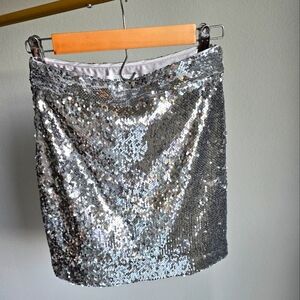 MILLY Silver Sequin Skirt
